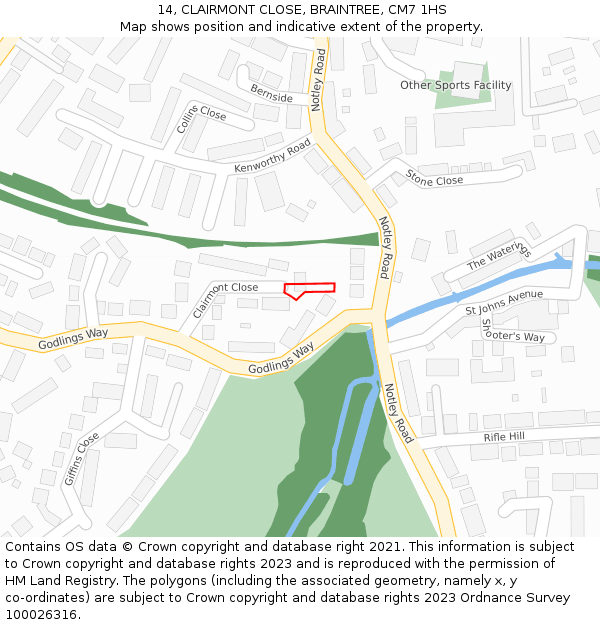 14, CLAIRMONT CLOSE, BRAINTREE, CM7 1HS: Location map and indicative extent of plot