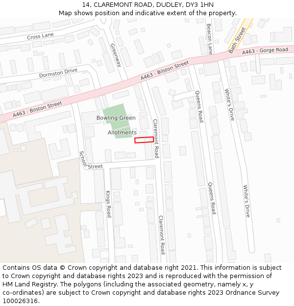 14, CLAREMONT ROAD, DUDLEY, DY3 1HN: Location map and indicative extent of plot