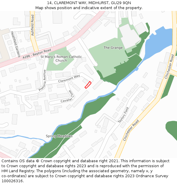 14, CLAREMONT WAY, MIDHURST, GU29 9QN: Location map and indicative extent of plot