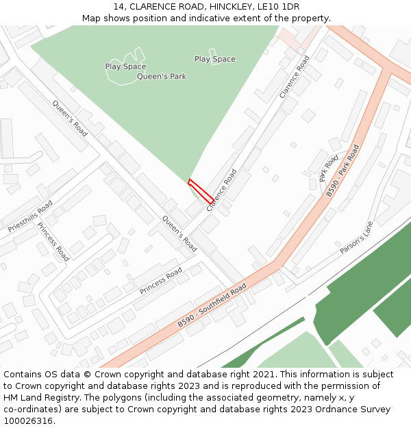 14, CLARENCE ROAD, HINCKLEY, LE10 1DR: Location map and indicative extent of plot