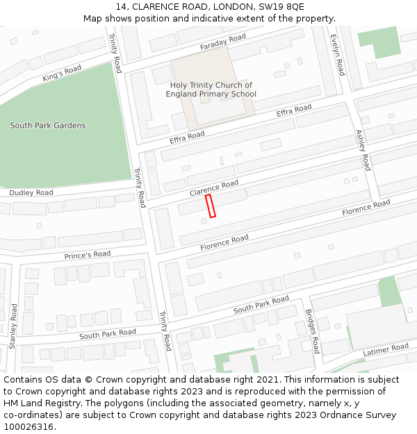 14, CLARENCE ROAD, LONDON, SW19 8QE: Location map and indicative extent of plot