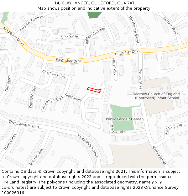 14, CLAYHANGER, GUILDFORD, GU4 7XT: Location map and indicative extent of plot