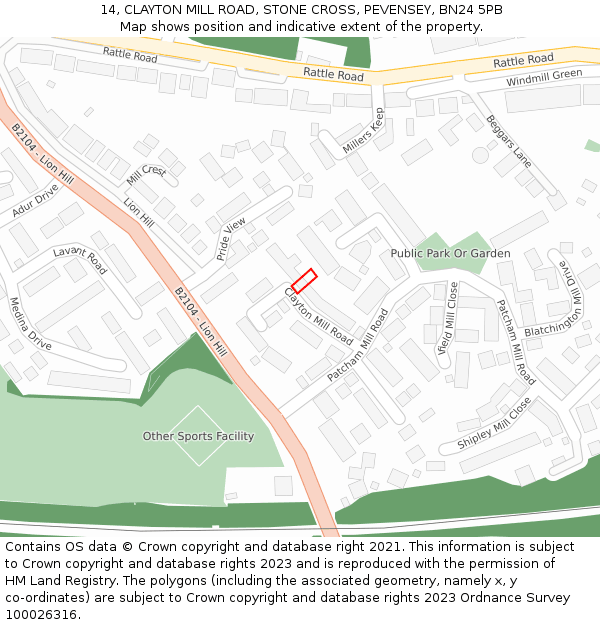 14, CLAYTON MILL ROAD, STONE CROSS, PEVENSEY, BN24 5PB: Location map and indicative extent of plot