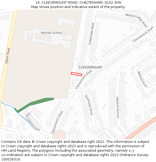 14, CLEEVEMOUNT ROAD, CHELTENHAM, GL52 3HN: Location map and indicative extent of plot