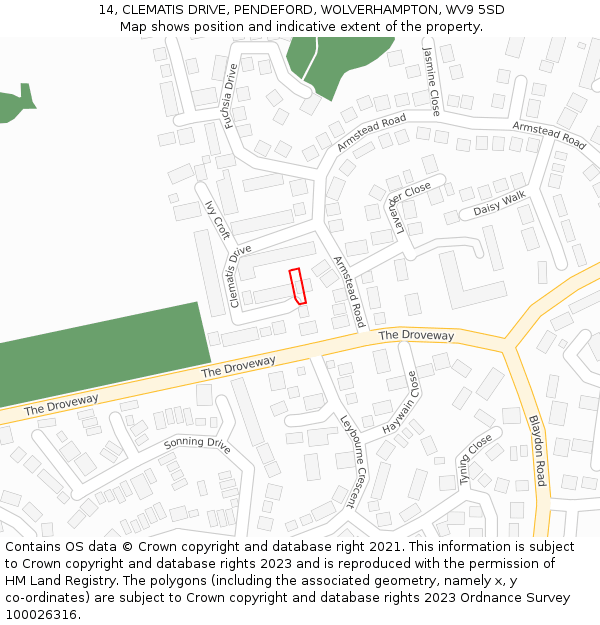 14, CLEMATIS DRIVE, PENDEFORD, WOLVERHAMPTON, WV9 5SD: Location map and indicative extent of plot