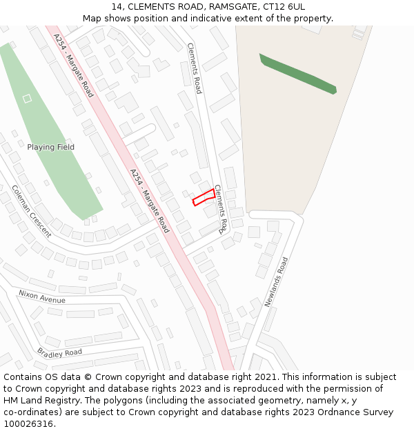 14, CLEMENTS ROAD, RAMSGATE, CT12 6UL: Location map and indicative extent of plot