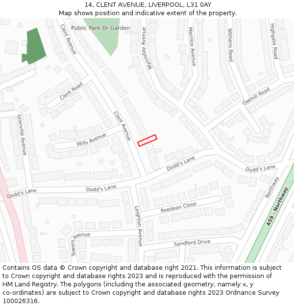 14, CLENT AVENUE, LIVERPOOL, L31 0AY: Location map and indicative extent of plot