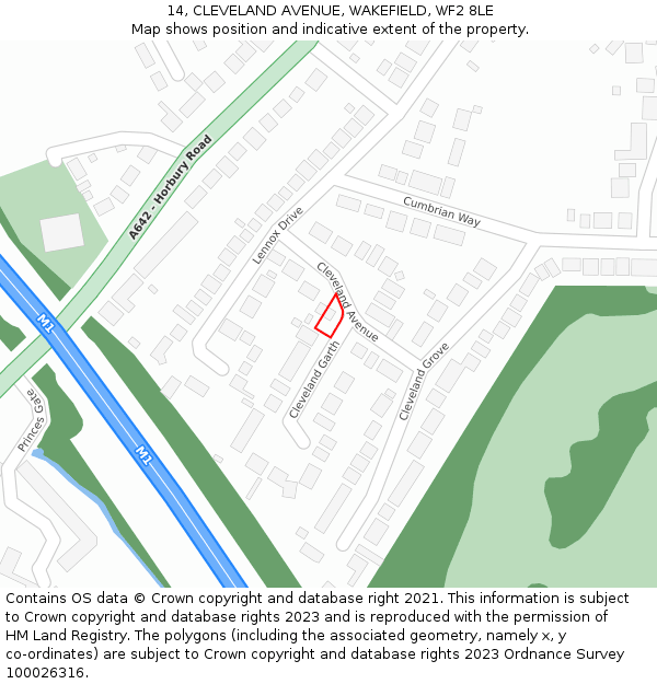 14, CLEVELAND AVENUE, WAKEFIELD, WF2 8LE: Location map and indicative extent of plot