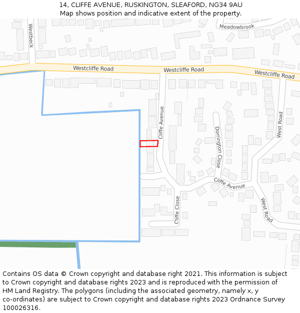 14, CLIFFE AVENUE, RUSKINGTON, SLEAFORD, NG34 9AU: Location map and indicative extent of plot