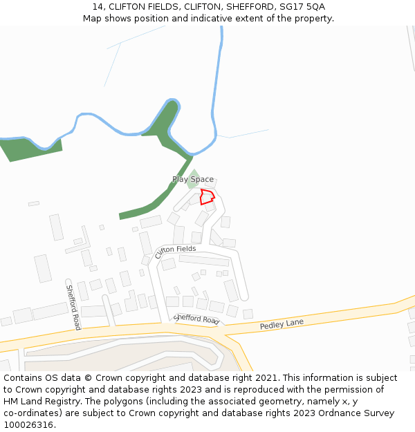 14, CLIFTON FIELDS, CLIFTON, SHEFFORD, SG17 5QA: Location map and indicative extent of plot