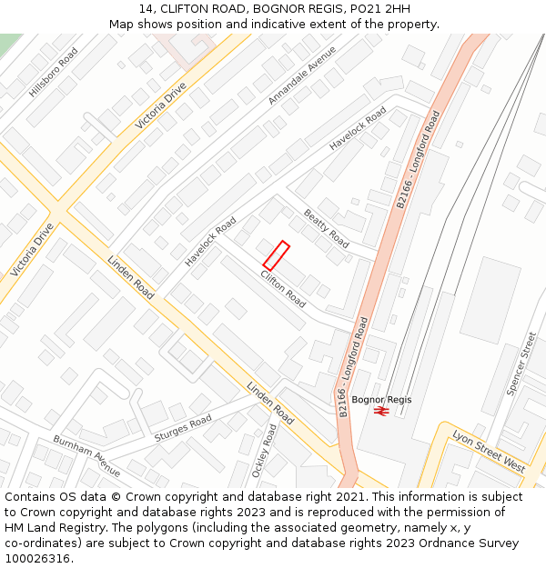 14, CLIFTON ROAD, BOGNOR REGIS, PO21 2HH: Location map and indicative extent of plot