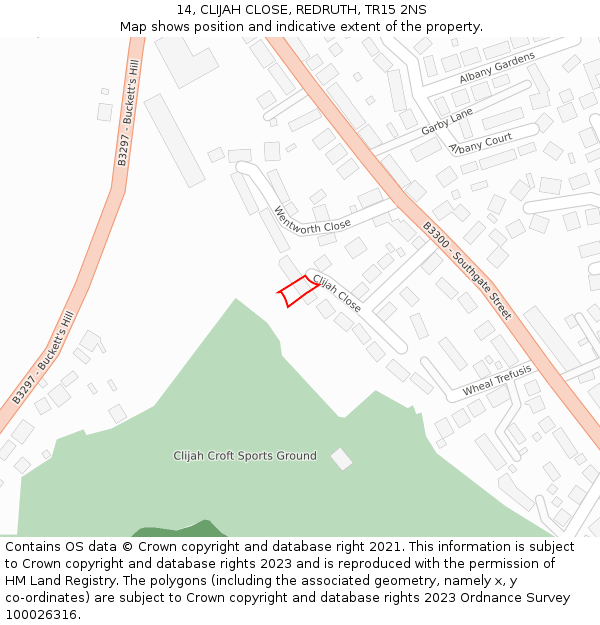 14, CLIJAH CLOSE, REDRUTH, TR15 2NS: Location map and indicative extent of plot