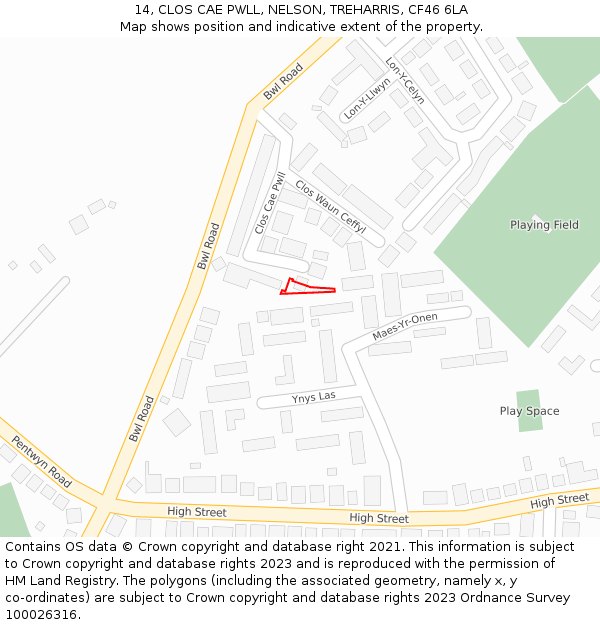 14, CLOS CAE PWLL, NELSON, TREHARRIS, CF46 6LA: Location map and indicative extent of plot