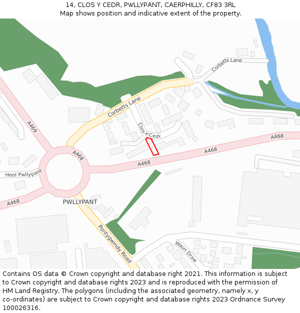 14, CLOS Y CEDR, PWLLYPANT, CAERPHILLY, CF83 3RL: Location map and indicative extent of plot