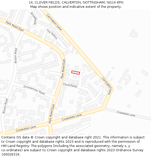 14, CLOVER FIELDS, CALVERTON, NOTTINGHAM, NG14 6PN: Location map and indicative extent of plot