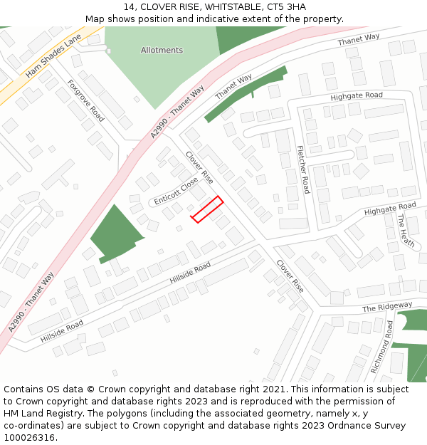 14, CLOVER RISE, WHITSTABLE, CT5 3HA: Location map and indicative extent of plot