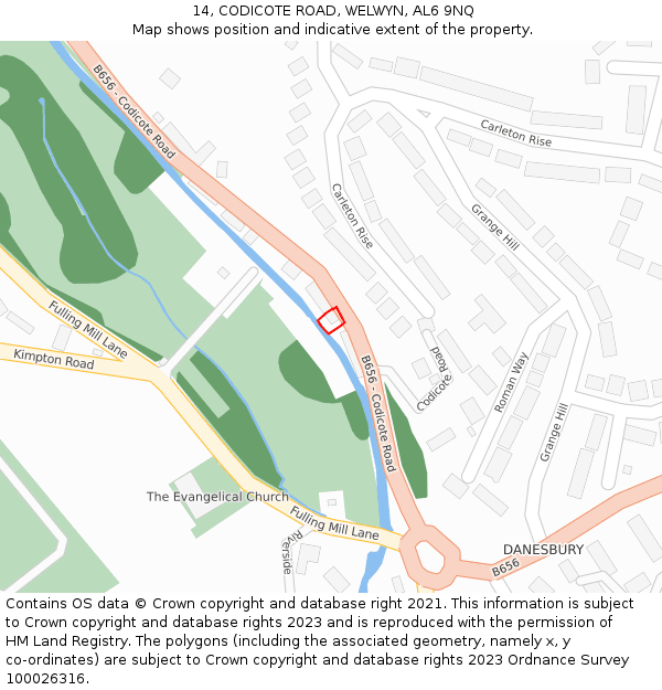 14, CODICOTE ROAD, WELWYN, AL6 9NQ: Location map and indicative extent of plot