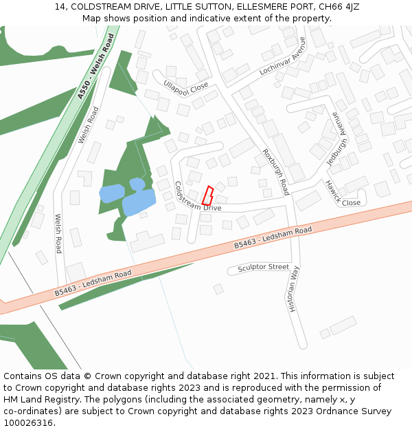 14, COLDSTREAM DRIVE, LITTLE SUTTON, ELLESMERE PORT, CH66 4JZ: Location map and indicative extent of plot