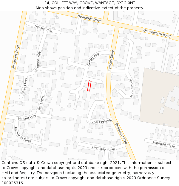 14, COLLETT WAY, GROVE, WANTAGE, OX12 0NT: Location map and indicative extent of plot