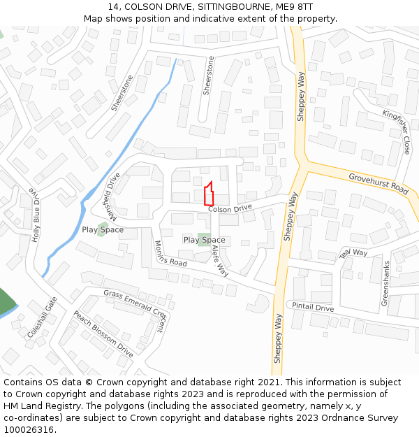 14, COLSON DRIVE, SITTINGBOURNE, ME9 8TT: Location map and indicative extent of plot