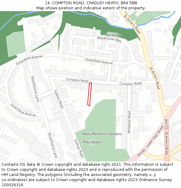 14, COMPTON ROAD, CRADLEY HEATH, B64 5BB: Location map and indicative extent of plot