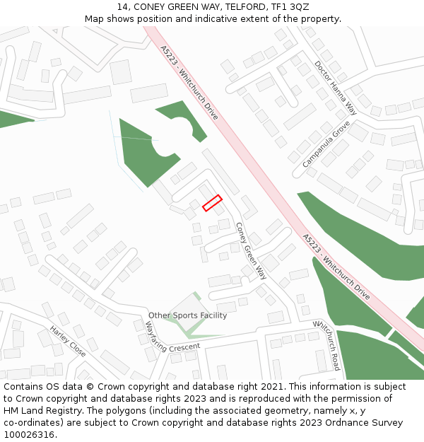 14, CONEY GREEN WAY, TELFORD, TF1 3QZ: Location map and indicative extent of plot