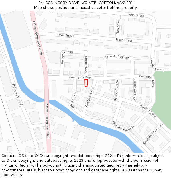 14, CONINGSBY DRIVE, WOLVERHAMPTON, WV2 2RN: Location map and indicative extent of plot