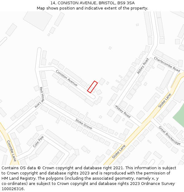 14, CONISTON AVENUE, BRISTOL, BS9 3SA: Location map and indicative extent of plot