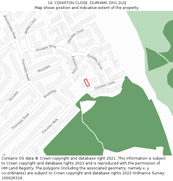14, CONISTON CLOSE, DURHAM, DH1 2UQ: Location map and indicative extent of plot