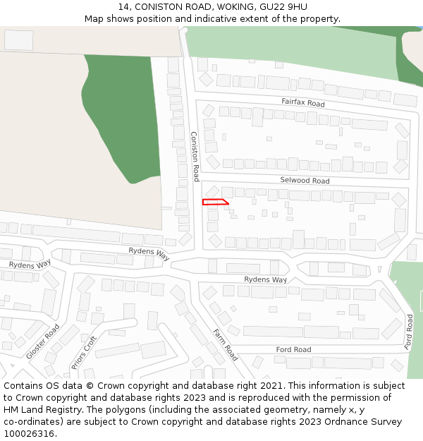 14, CONISTON ROAD, WOKING, GU22 9HU: Location map and indicative extent of plot