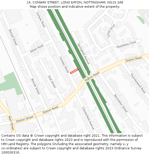 14, CONWAY STREET, LONG EATON, NOTTINGHAM, NG10 2AE: Location map and indicative extent of plot