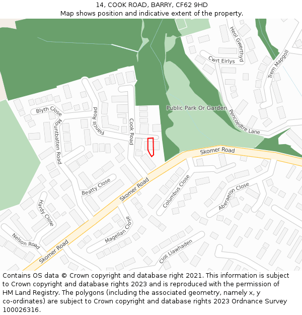 14, COOK ROAD, BARRY, CF62 9HD: Location map and indicative extent of plot