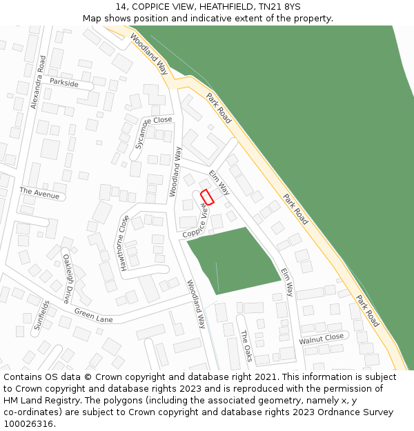 14, COPPICE VIEW, HEATHFIELD, TN21 8YS: Location map and indicative extent of plot