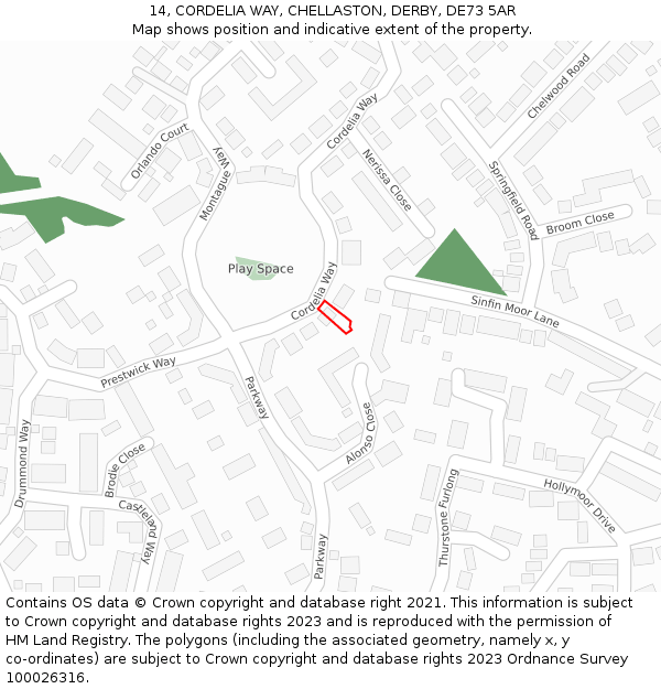 14, CORDELIA WAY, CHELLASTON, DERBY, DE73 5AR: Location map and indicative extent of plot