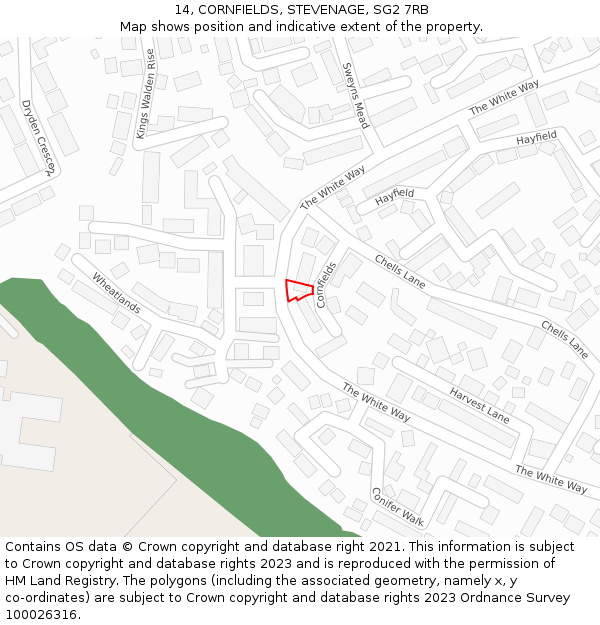 14, CORNFIELDS, STEVENAGE, SG2 7RB: Location map and indicative extent of plot