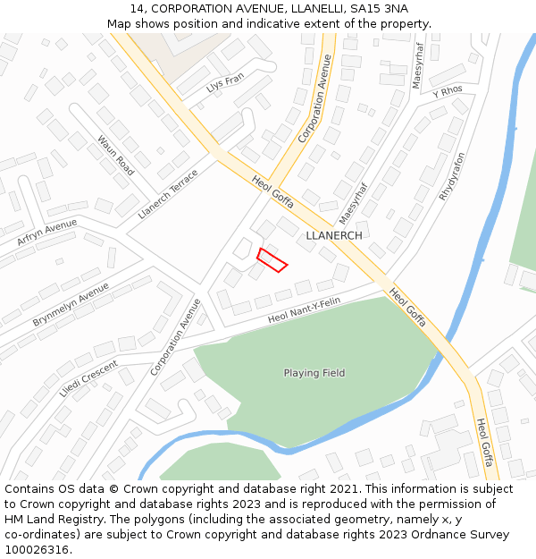 14, CORPORATION AVENUE, LLANELLI, SA15 3NA: Location map and indicative extent of plot