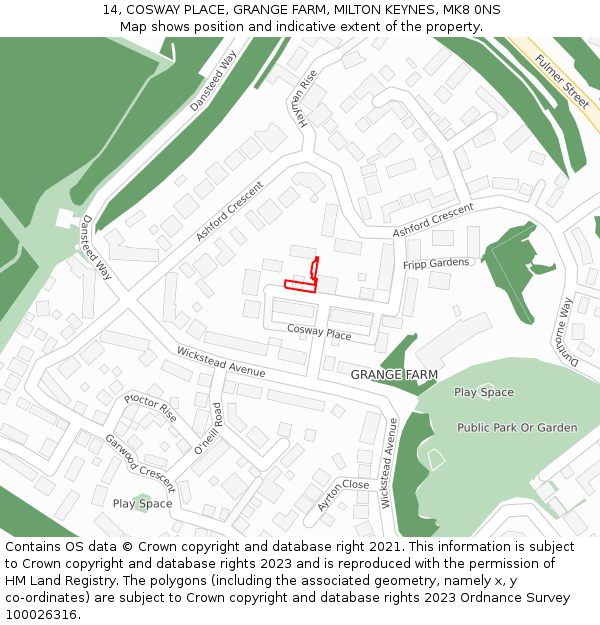 14, COSWAY PLACE, GRANGE FARM, MILTON KEYNES, MK8 0NS: Location map and indicative extent of plot