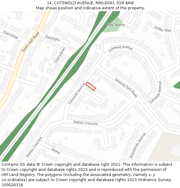 14, COTSWOLD AVENUE, RAYLEIGH, SS6 8AW: Location map and indicative extent of plot