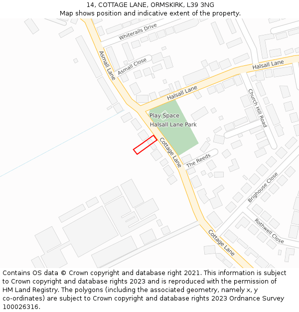 14, COTTAGE LANE, ORMSKIRK, L39 3NG: Location map and indicative extent of plot