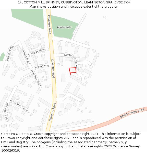 14, COTTON MILL SPINNEY, CUBBINGTON, LEAMINGTON SPA, CV32 7XH: Location map and indicative extent of plot