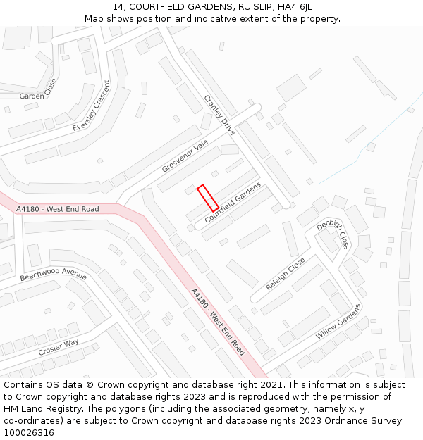 14, COURTFIELD GARDENS, RUISLIP, HA4 6JL: Location map and indicative extent of plot