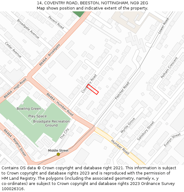 14, COVENTRY ROAD, BEESTON, NOTTINGHAM, NG9 2EG: Location map and indicative extent of plot