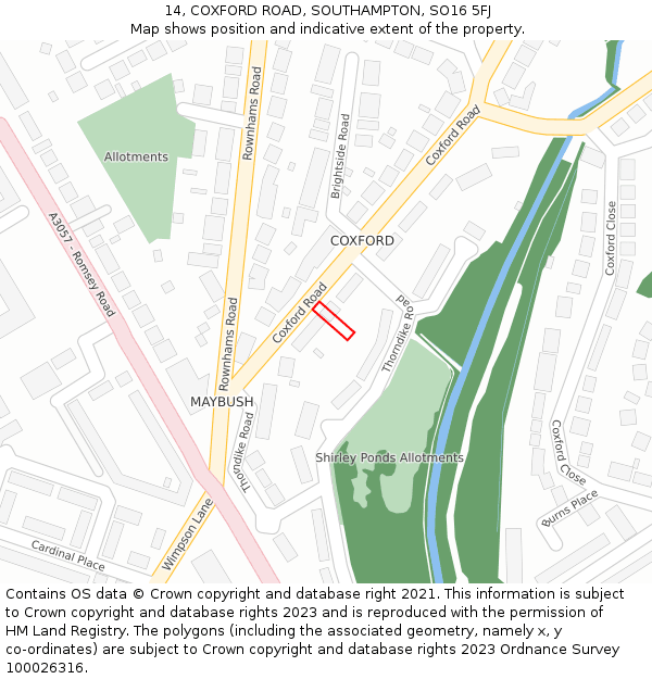 14, COXFORD ROAD, SOUTHAMPTON, SO16 5FJ: Location map and indicative extent of plot