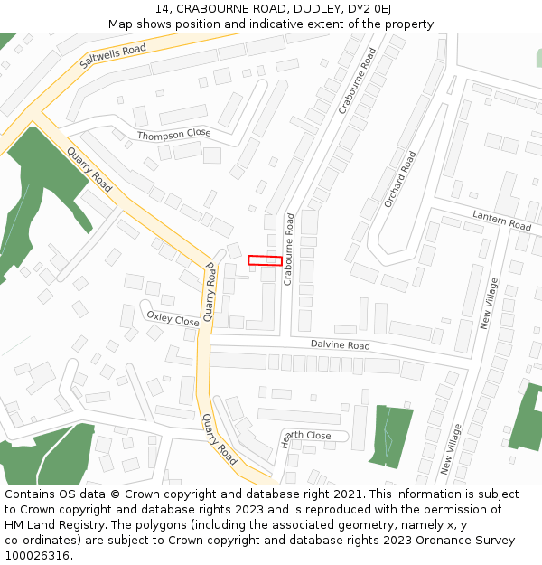 14, CRABOURNE ROAD, DUDLEY, DY2 0EJ: Location map and indicative extent of plot