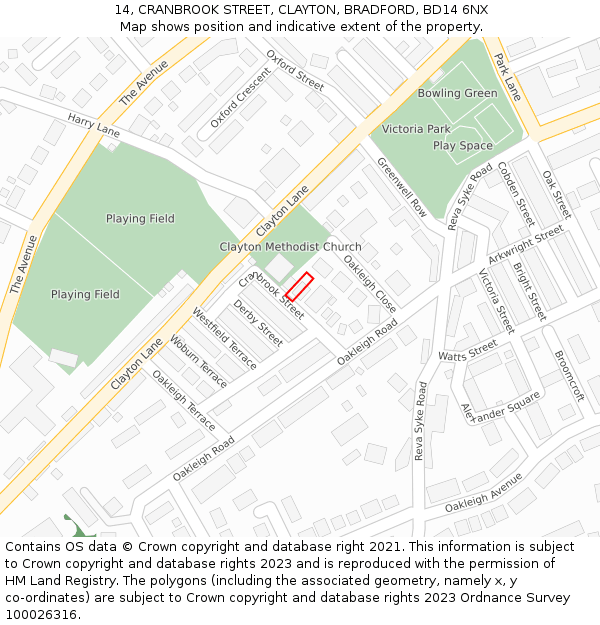 14, CRANBROOK STREET, CLAYTON, BRADFORD, BD14 6NX: Location map and indicative extent of plot