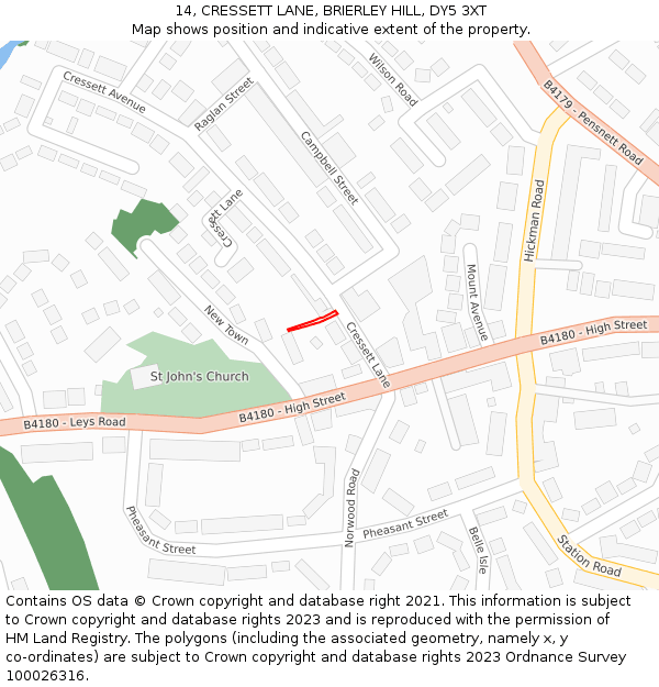 14, CRESSETT LANE, BRIERLEY HILL, DY5 3XT: Location map and indicative extent of plot