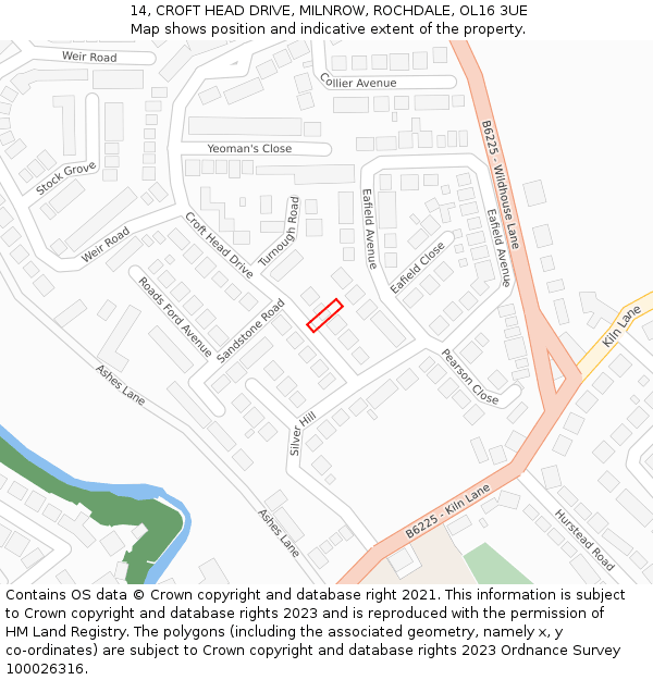 14, CROFT HEAD DRIVE, MILNROW, ROCHDALE, OL16 3UE: Location map and indicative extent of plot