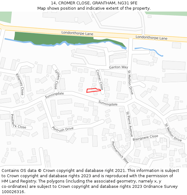 14, CROMER CLOSE, GRANTHAM, NG31 9FE: Location map and indicative extent of plot