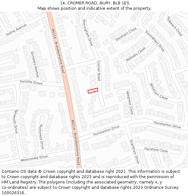 14, CROMER ROAD, BURY, BL8 1ES: Location map and indicative extent of plot