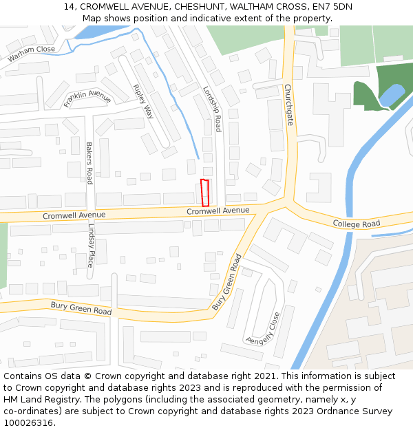14, CROMWELL AVENUE, CHESHUNT, WALTHAM CROSS, EN7 5DN: Location map and indicative extent of plot